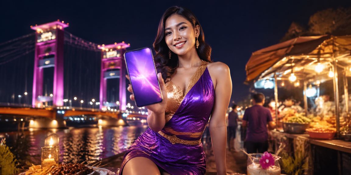 Perempuan muda bermain casino di ponsel dengan tampilan antarmuka berwarna-warni
