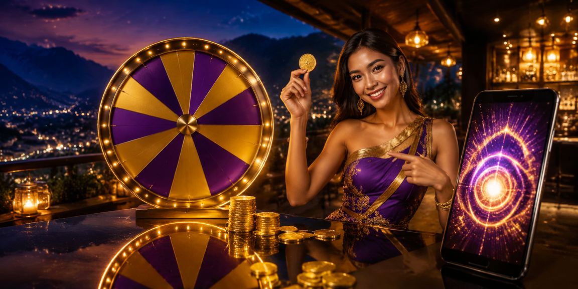 Pengguna mencoba peruntungan lucky draw digital sambil duduk di kafe pagi hari